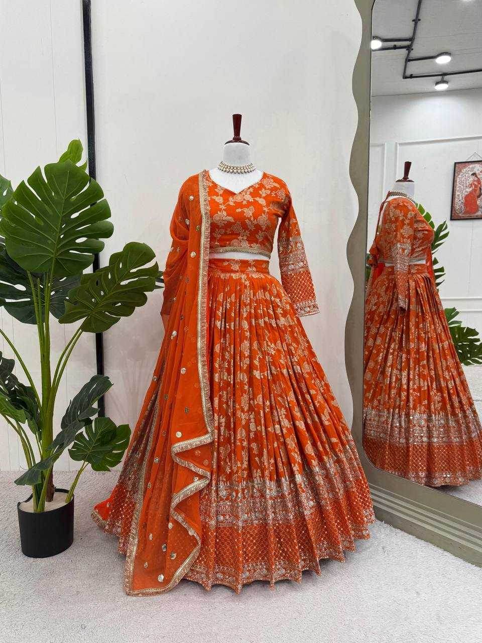 Jacquard Designer Lehenga Choli With Dupatta Sequins - MYLUXURY LANE ENTERPRISE